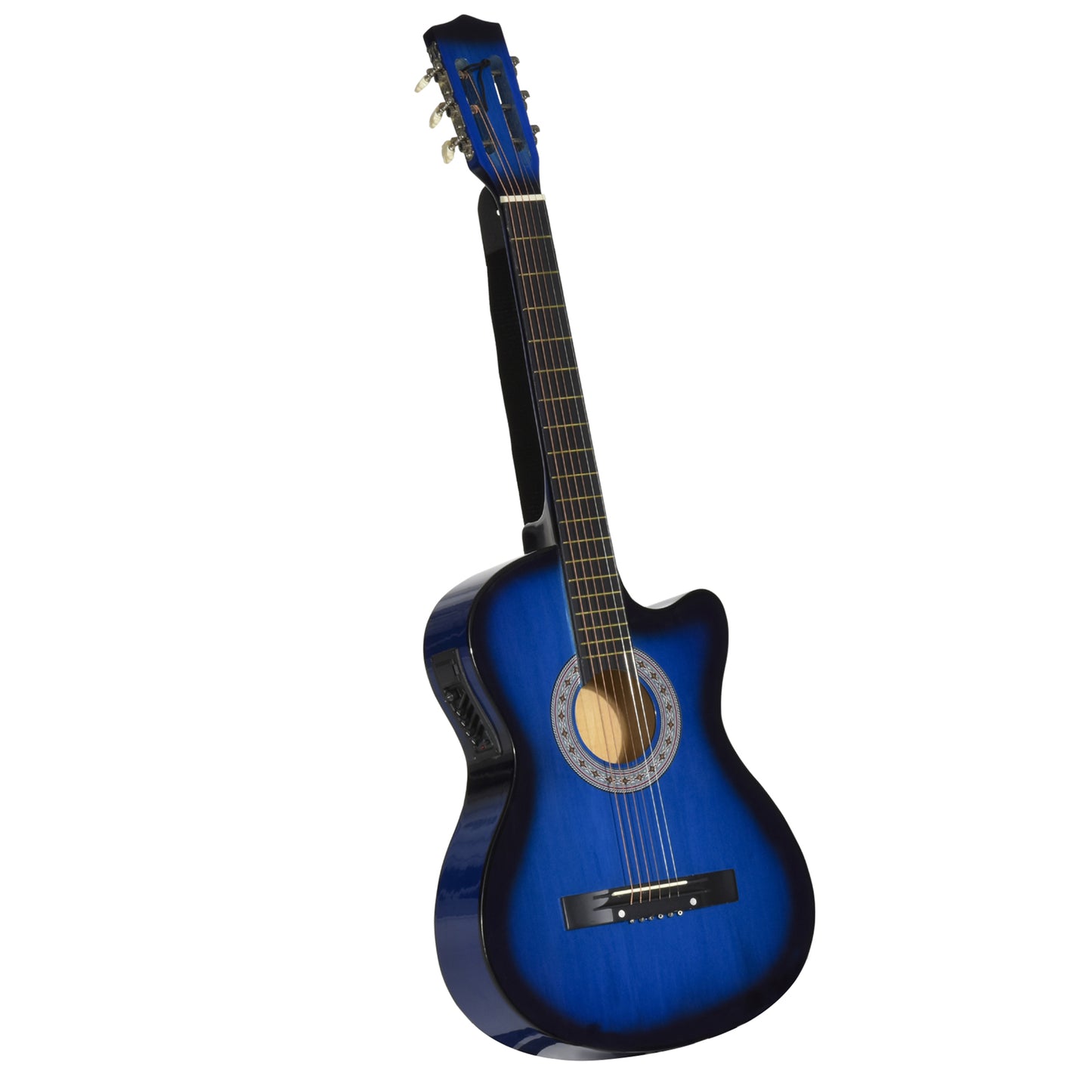 38 Inch Full Size Acoustic Electric Guitar, Classical Beginner Junior Adult Guitar Gloss Finish With Carrying Case, Strap, Picks, Spare Strings - Blue