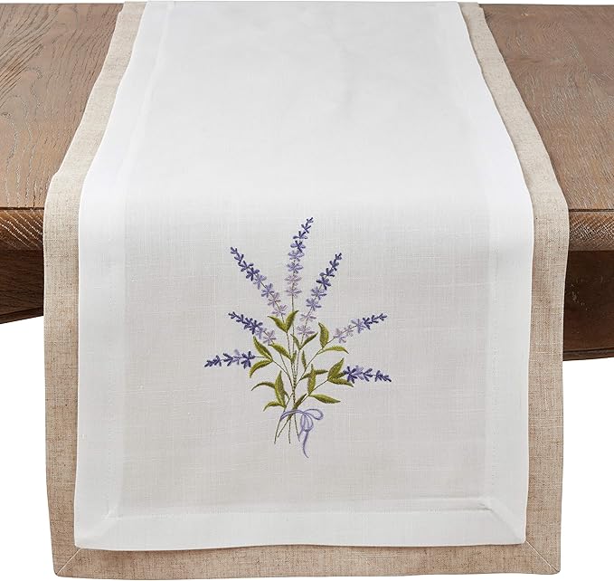 SARO LIFESTYLE 1984.I1672B Lavandula Collection Double Layer Lavender Runner 16" x 72" Ivory