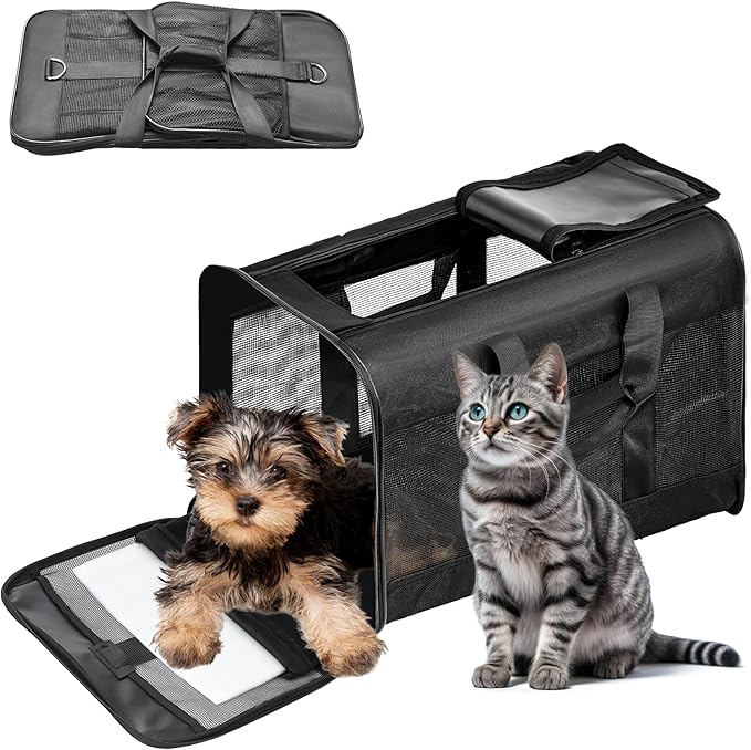 FluffyDream Pet Travel Carrier Soft Sided Portable Bag for Cats, Small Dogs, Kittens or Puppies 17 lbs Max, Collapsible, D...