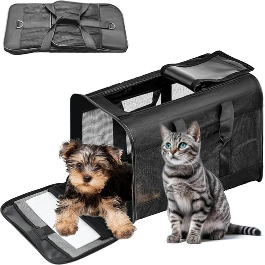 FluffyDream Pet Travel Carrier Soft Sided Portable Bag for Cats, Small Dogs, Kittens or Puppies 17 lbs Max, Collapsible, D...