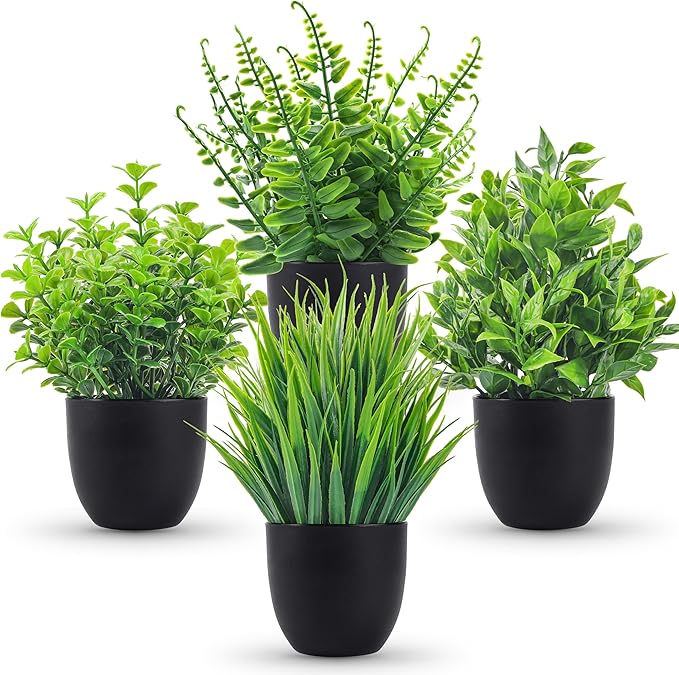 Der Rose Fake Plants 4 Packs Artificial Plants Small Faux Plants Black Bathroom Accessories for Halloween Bathroom Home Ki...
