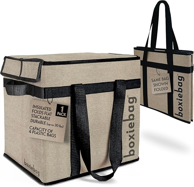 Boxiebag Reusable Grocery Bag (Single) – Durable Reusable Shopping Bag Box. Insulate, Stand Up, Stay Open, Fold Flat – Lar...