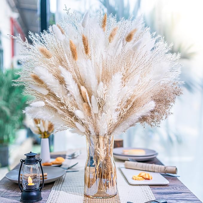 floradream 95 PCS Natural Pampas Grass Decor Bouquet | Boho Dried Floral Arrangement Centerpiece Table Decor Wedding Decor...