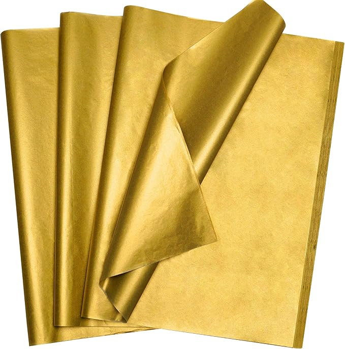Bobobag 100 Sheets 14"X20" Metallic Gold Tissue Paper for Gift Bags, Christmas Gift Wrapping, Birthday,Anniversary, Holida...