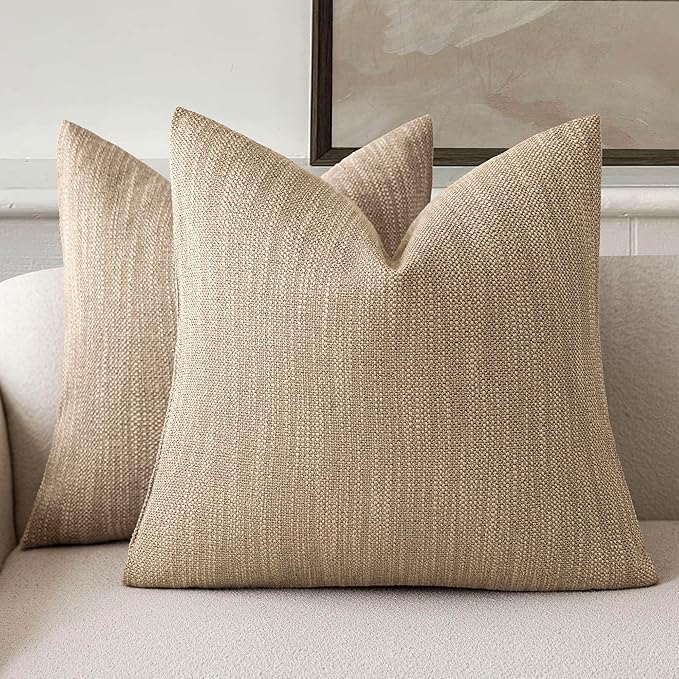 Foindtower Set of 2 Decorative Textured Burlap Linen Throw Pillow Covers Farmhouse Boho Cushion Cover Solid Accent Pillowc...