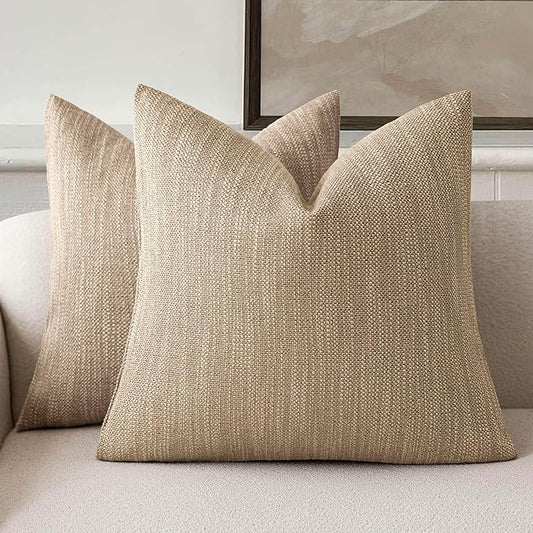 Foindtower Set of 2 Decorative Textured Burlap Linen Throw Pillow Covers Farmhouse Boho Cushion Cover Solid Accent Pillowc...