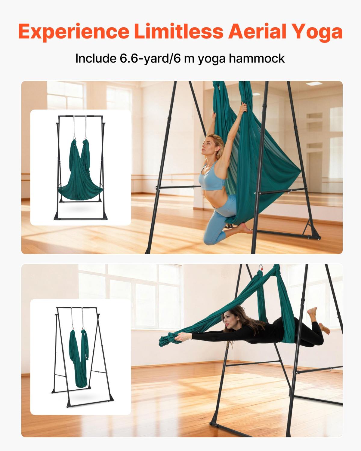 Yoga Stand Frame, Max 440.9 Lbs Load Swing Stand, Triangular Structure Pull Up Stands, Aerial Silk Stands With EVA Foam & 6.6-yard Yoga Hammock, 4-Level Horizontal & 6-Level Vertical Adjustment