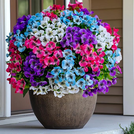 AXYLEX Artificial Flowers Outdoor Shrubs - 16 Bundles Fake Plants UV Resistant No Fade Faux Plastic Greenery Home Garden P...