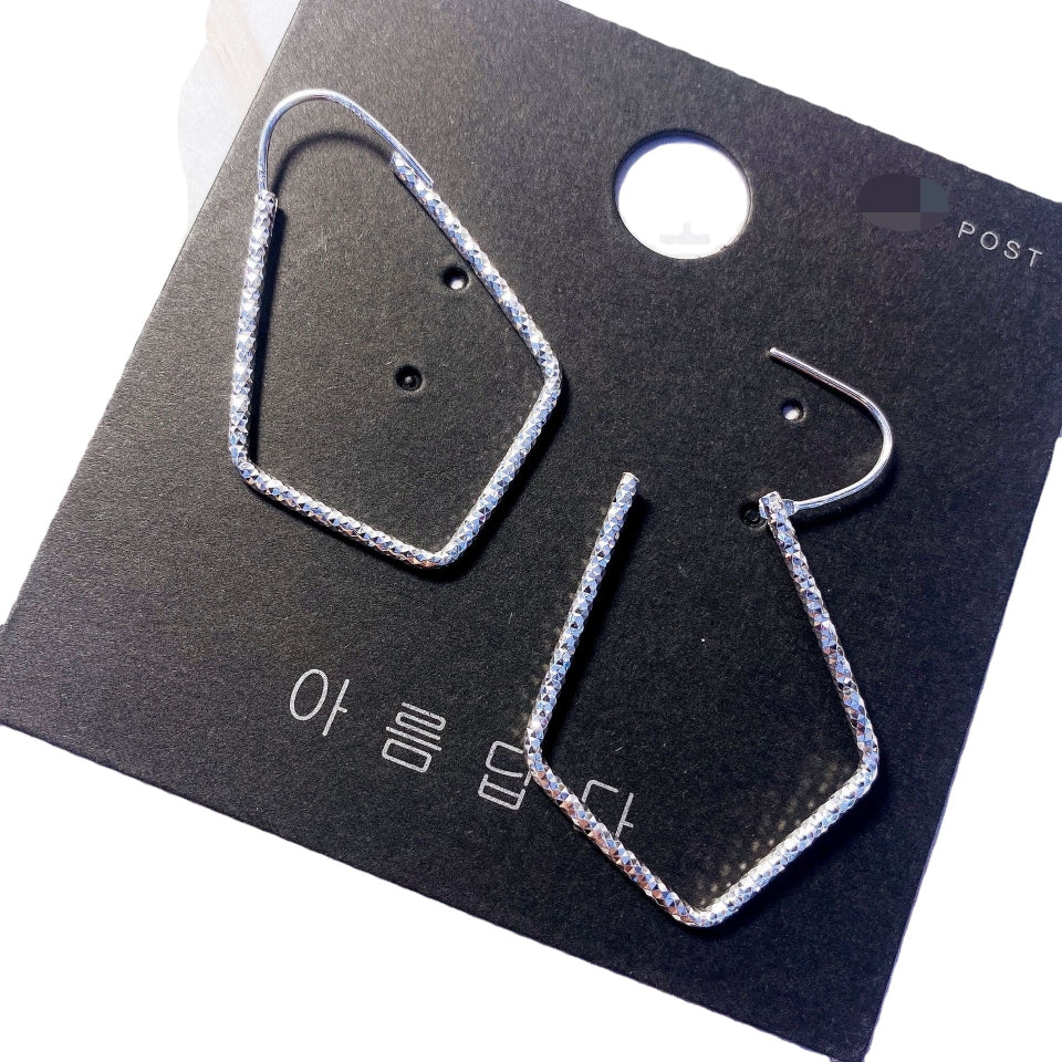 1 Pair 999 Sterling Silver Sparkly Geometric Hoop Earrings, Minimalist Style, Perfect For Daily Wear And Valentine's Gift