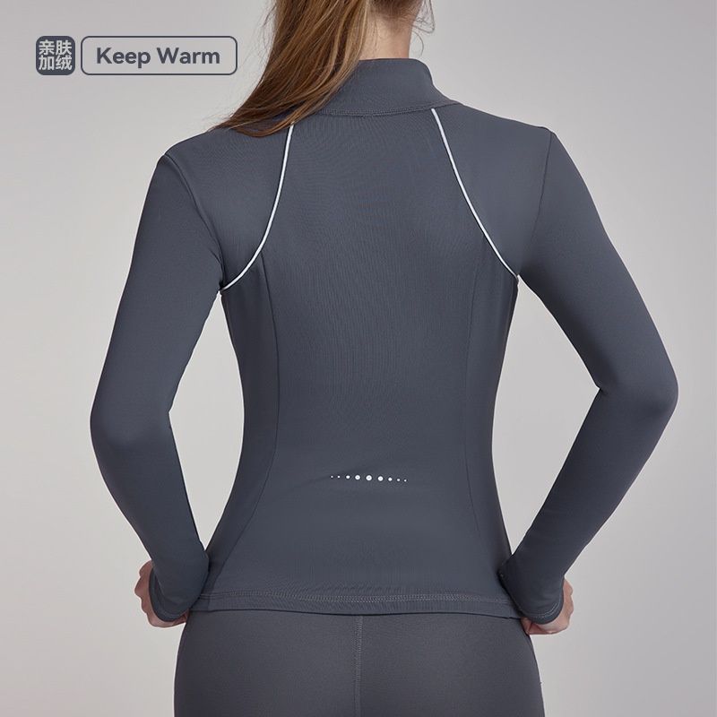 Autumn And Winter Fleece-lined Yoga Coat Top Women's Waist Slimming Zip-up Shirt