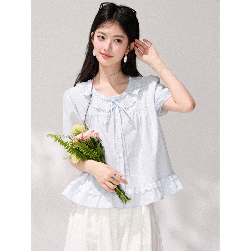 Korean-style Sweet Round-neck Blouse For Women