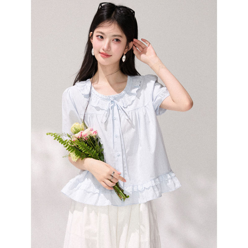 Korean-style Sweet Round-neck Blouse For Women
