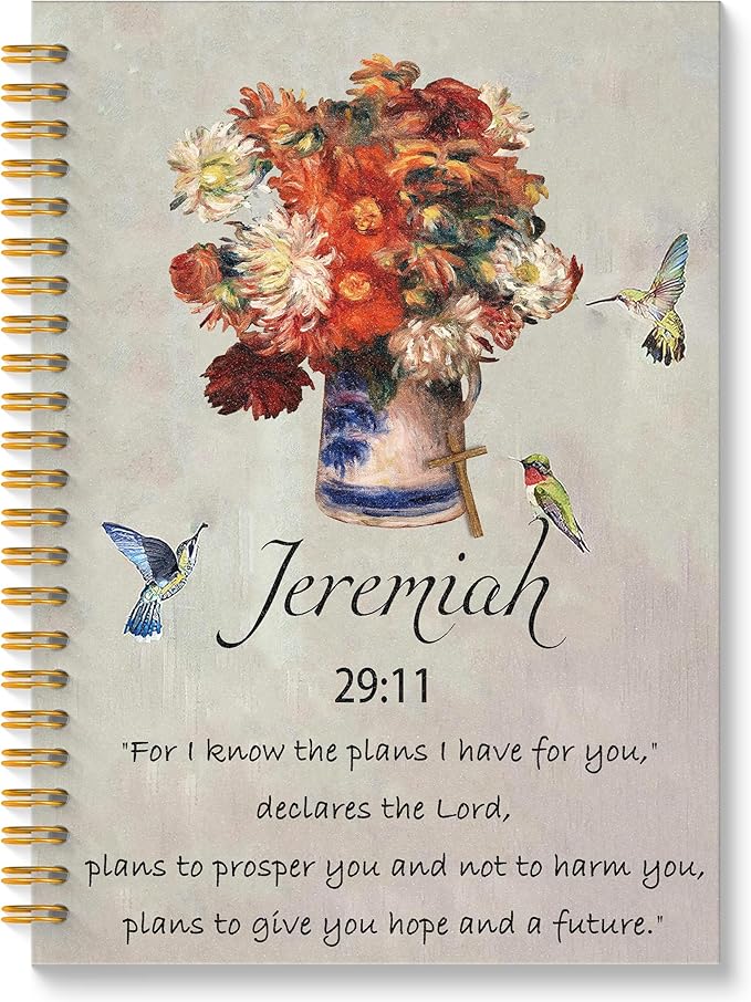 ROXMART Christian Floral Hummingbird Glitter Spiral Notebook, Jeremiah 29:11 Bible Verse Journal, Religious Scripture Hard...