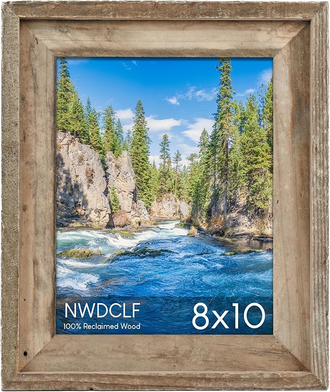 NWDCLF Rustic 8x10 Picture Frame, Reclaimed Barnwood Photo Frame with Real Glass, Distressed Natural Wood Frame for Wall a...