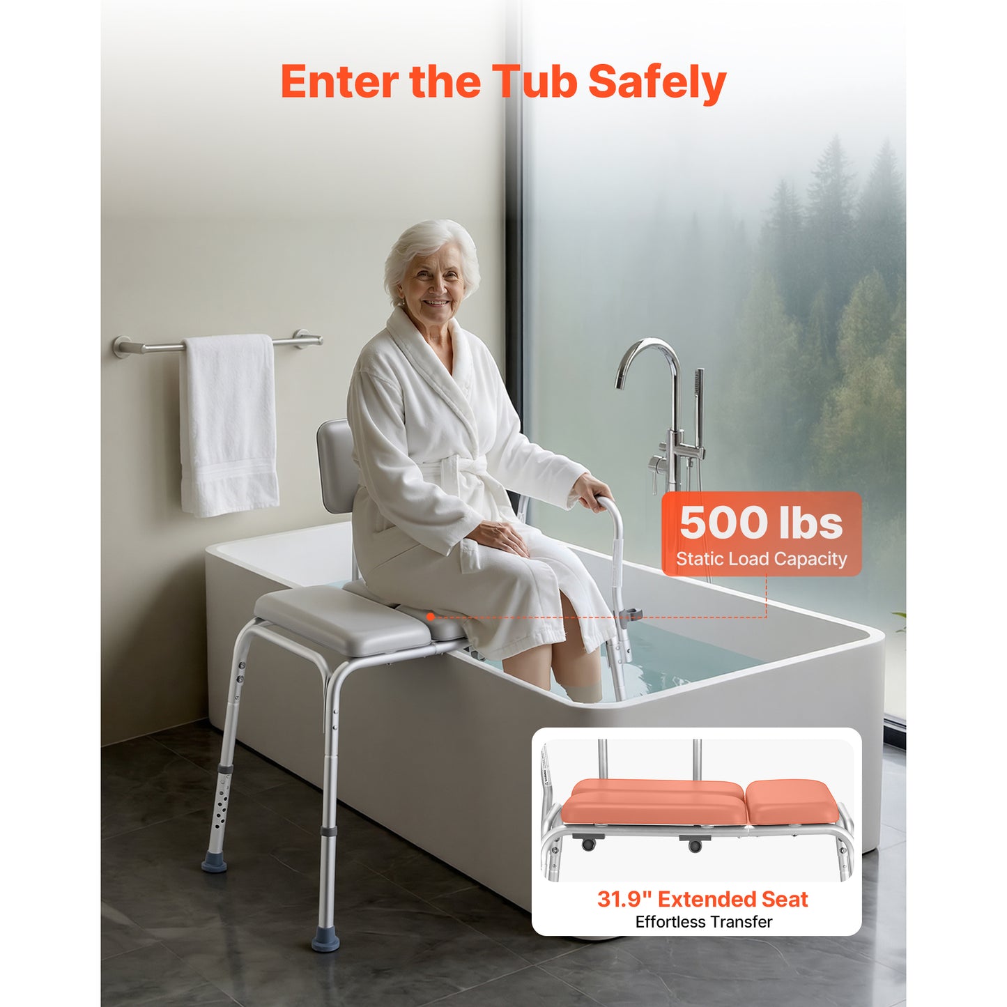 Tub Transfer Bench For Bathtub, 500 Lbs Weight Capacity Heavy Duty Shower Chair With Arm And Backrest, Height Adjustable Bathroom Shower Bench Bath Seat For Adults, Seniors, Elderly And Disabled