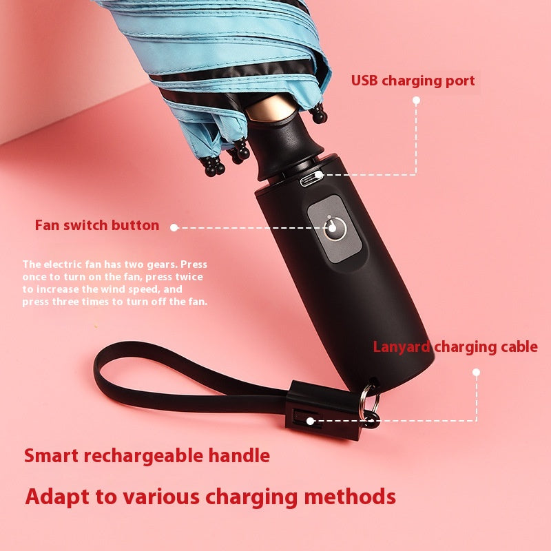 Cooling Folding Umbrella Advanced Sense Sunshade Charging Vinyl Sun Protective