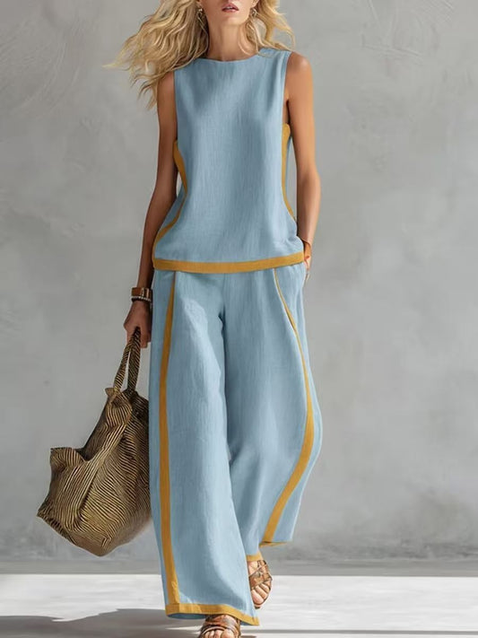 Women's Sleeveless Wide Leg Pants Set, Summer Fashion Casual 2-Piece Outfit