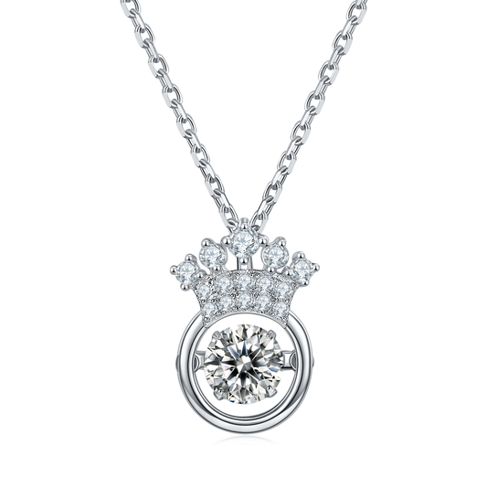 S925 Sterling Silver 0.5ct D Color VVS1 Moissanite Crown Necklace 45cm Platinum Plated GRA Certified Gift Box