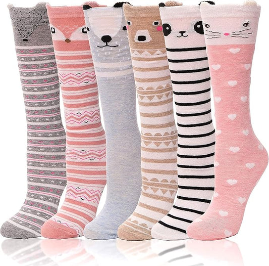 ANTSANG Kids Girls Knee High Socks Long Boot Crazy Silly Fun Gift Cute Tall Animal Socks for Child 6 Pairs