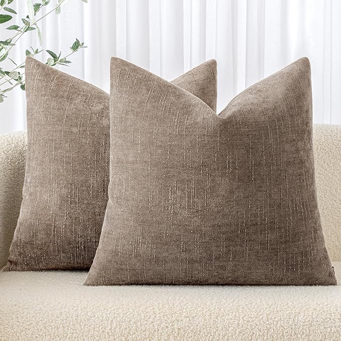MIULEE Pack of 2 Decorative Throw Pillow Covers Soft Chenille Throw Pillows Solid Neutral Farmhouse Textured Cushion Cover...