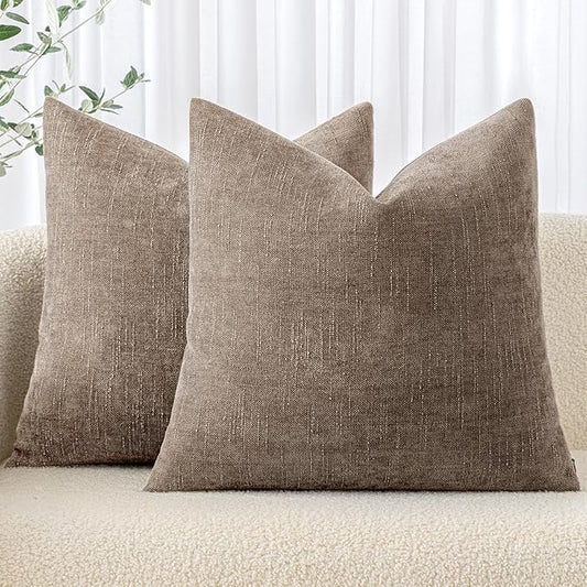 MIULEE Pack of 2 Decorative Throw Pillow Covers Soft Chenille Throw Pillows Solid Neutral Farmhouse Textured Cushion Cover...