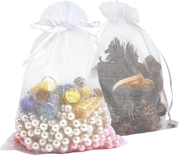 PACKINNO 100pcs White Organza Bags, Sheer Organza Bags 4x6 Inch, Small Mesh Bag Drawstring, Jewelry Gift Bags for Party, C...