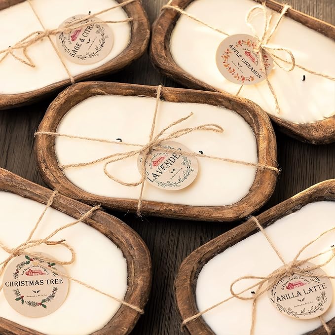 Red Barn Candle Company Wood Dough Bowl Candles - 100% Natural Soy Wax & Essential Oil Infused - Odor Eliminating + Pet Sa...