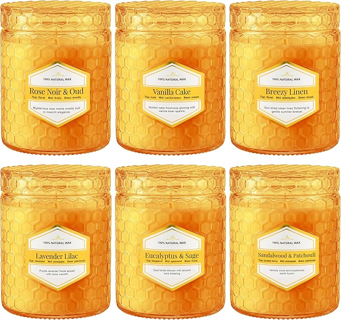6 Pack Amber Glass Scented Candles for Home Scented, 5.5 Oz Each Soy Wax Candles, Lavender Sage Candles, Luxury Home Decor...