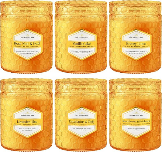 6 Pack Amber Glass Scented Candles for Home Scented, 5.5 Oz Each Soy Wax Candles, Lavender Sage Candles, Luxury Home Decor...