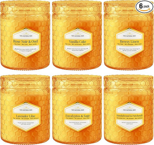 6 Pack Amber Glass Scented Candles for Home Scented, 5.5 Oz Soy Wax Candles, Lavender Sage Candles, Luxury Home Decor Gift...