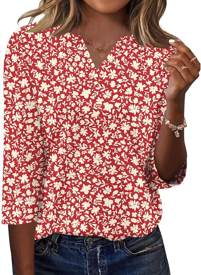 LOMON Womens 3/4 Length Sleeve Tops V Neck Business Casual Blouses Summer Tees Shirts 2026