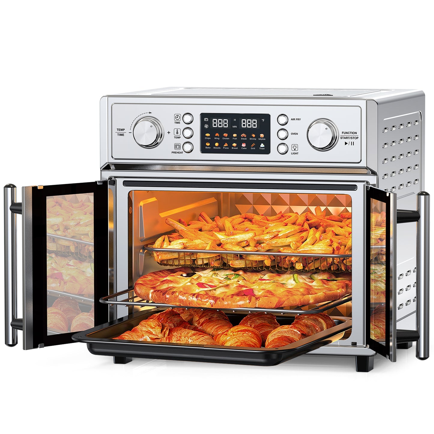 29.5QT French Door Air Fryer Toaster Oven Combo, 14 Presets, Digital Control, Stainless Steel, For Baking, Roasting, Includes Accessories,Silver, Amazon Resale Prohibited