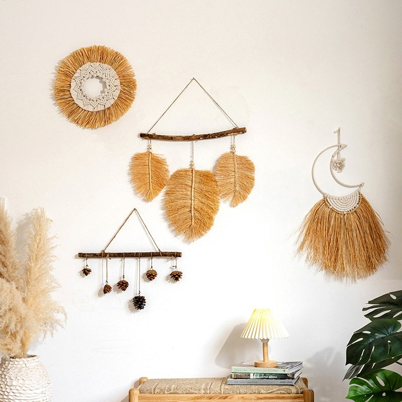 Natural Woven Raffia Decor For Bedroom Background Wall Decoration