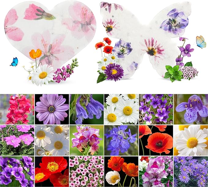 48PCS Plantable Seed Paper Hearts & Butterflies – Wildflower Embedded Paper, Unique Gifts for Mothers, Garden Lovers, Wedd...