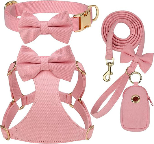 Beirui Adorable Small Dog Harness Collar Leash Set,Cute Puppy Harness with 3 Bows for XS Dogs,Yorkie,Adjustable Step-in Ve...
