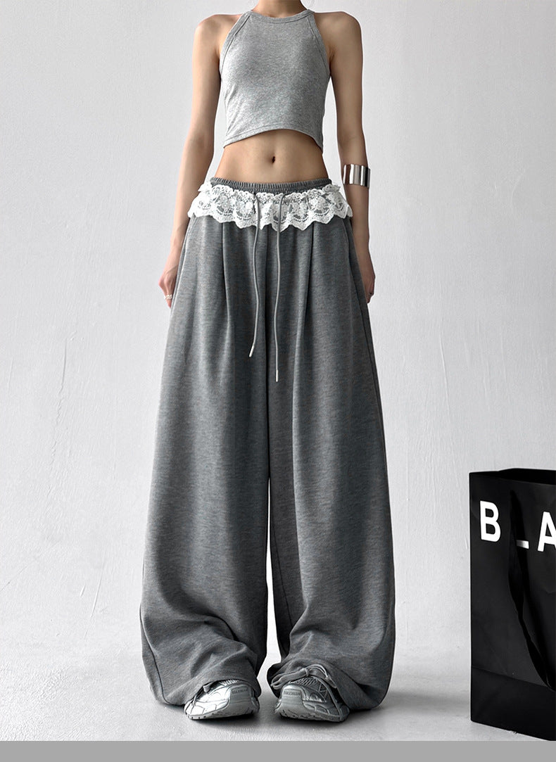 Solid-color Loose-fit Lace Drawstring Casual Korean-style Draping Sporty Laid-back Style