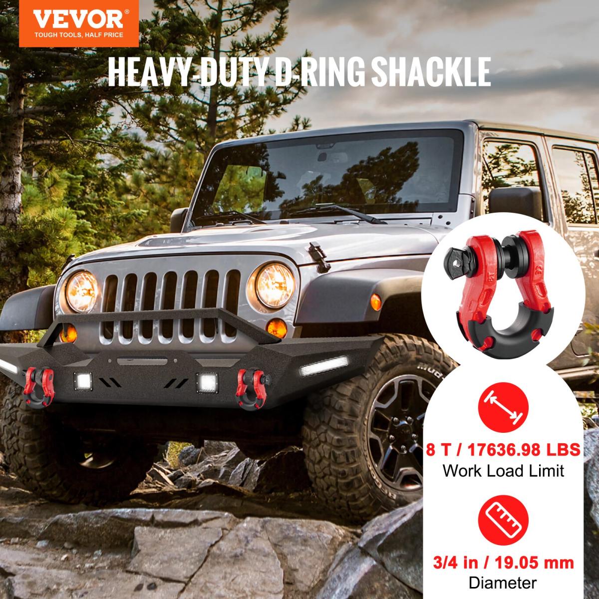 3/4" D-Ring Shackle, 2 Pack Alloy Steel Shackles 66139 Lbs (30 Ton) Break Strength With 7/8" Screw Pin, Isolators & Washers, Heavy Duty Off Road Vehicle Recovery Shackle For Jeep Truck, Red
