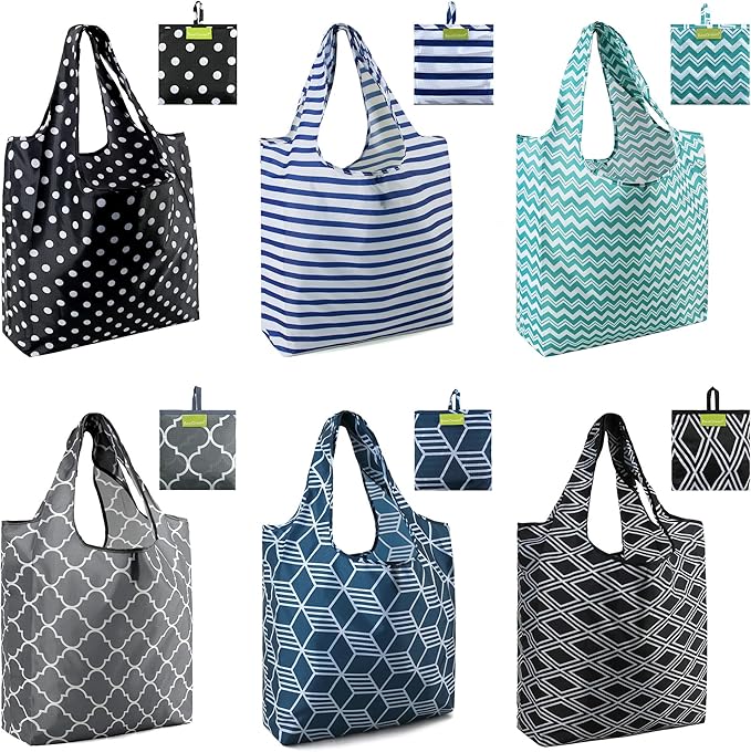 BeeGreen Grocery Bags | Reusable Gift Bags, Large Tote for Women & Foldable Beach Bag - 6 Pack Reusable Bag With Handles |...