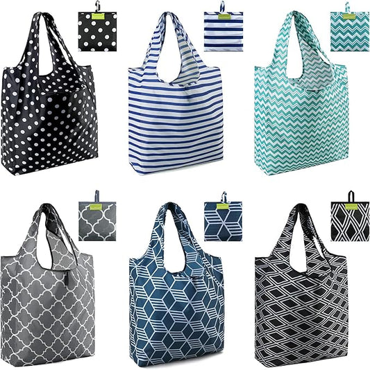 BeeGreen Grocery Bags | Reusable Gift Bags, Large Tote for Women & Foldable Beach Bag - 6 Pack Reusable Bag With Handles |...