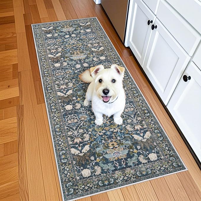 Washable Vintage 2x6 Bathroom Rugs: Soft Carpet with Non-Slip Backing for Hallway Entryway Kitchen Stain-Resistant Bedroom...