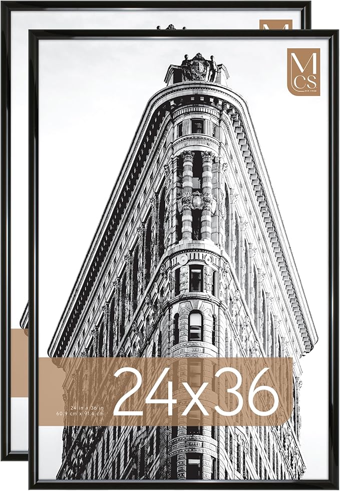 MCS Trendsetter 24x36 Poster Frame Black High-Gloss, Vertical & Horizontal Wall Hanging Large Picture Frame for Photos, Po...