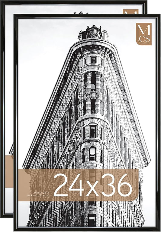 MCS Trendsetter 24x36 Poster Frame Black High-Gloss, Vertical & Horizontal Wall Hanging Large Picture Frame for Photos, Po...
