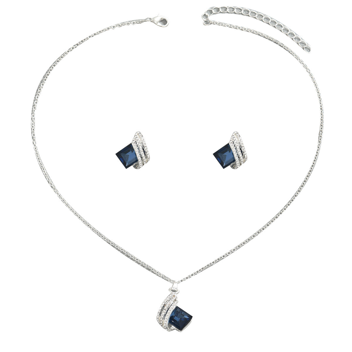 Korean Style Geometric Crystal Inlaid Women Jewelry Set, Full Rhinestone Pendant Necklace & Matching Stud Earrings, Niche Versatile Daily Jewelry For Ladies