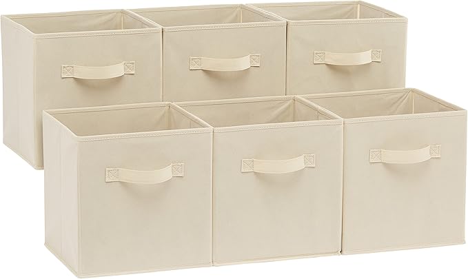 Amazon Basics Collapsible Fabric Storage Cubes Organizer with Handles, Sturdy Storage Bins for Organization, 10.5" x 10.5"...