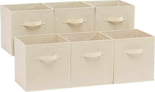 Amazon Basics Collapsible Fabric Storage Cubes Organizer with Handles, Sturdy Storage Bins for Organization, 10.5" x 10.5"...