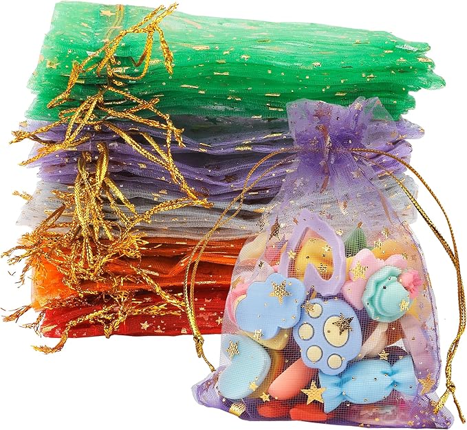 Moon Star Organza Bags 4x5, 50 Pcs Mesh Bags Drawstring,Small Mesh Gift Bags,Drawstring Gift Bags,Wedding Favor Bags,Candy...