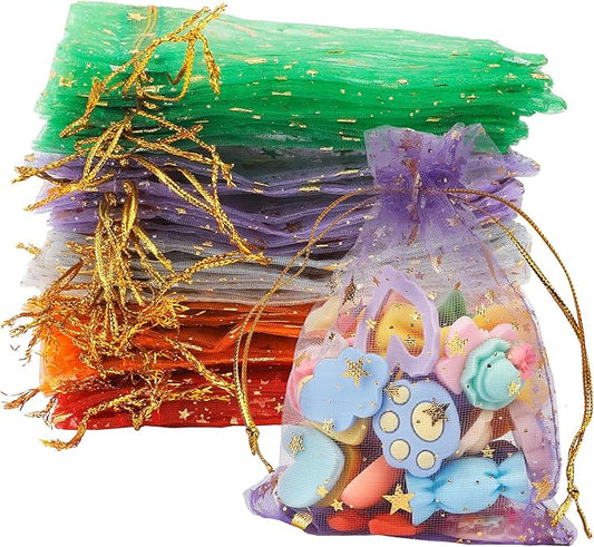 Moon Star Organza Bags 4x5, 50 Pcs Mesh Bags Drawstring,Small Mesh Gift Bags,Drawstring Gift Bags,Wedding Favor Bags,Candy...