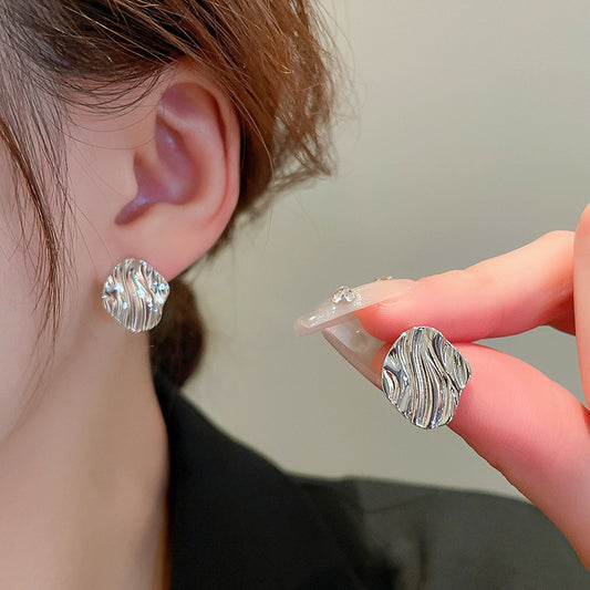 Floral Geometric Rhinestone Earrings For Women Silver Needle Niche Versatile Fashion