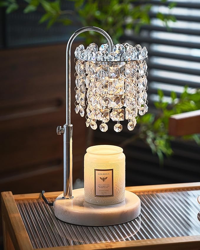 Candle Warmer Lamp with Timer Dimmer Adjustable Height Candle Warmer with Marble Base for Jar Candles, Crystal Candle Lamp...