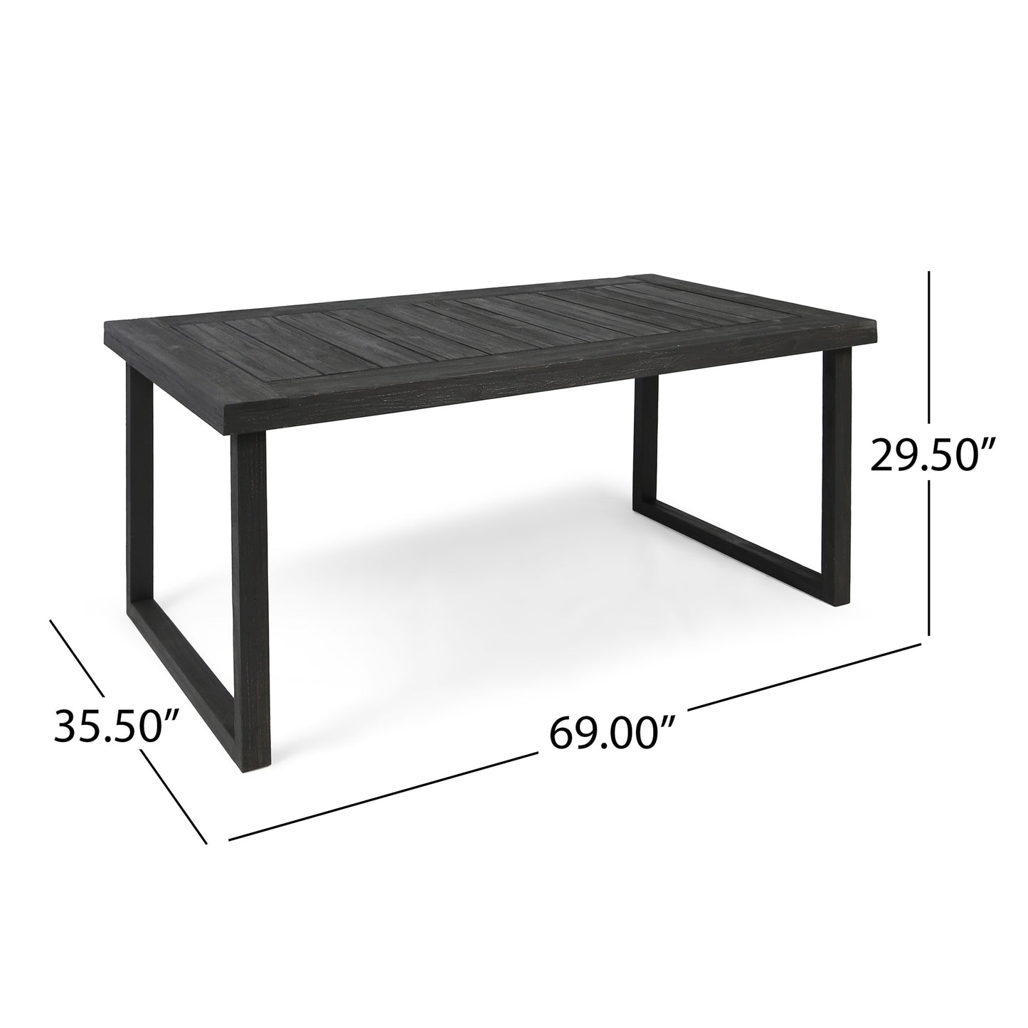 Outdoor 69  Acacia Wood Dining Table, Sandblast Dark Gray Finish